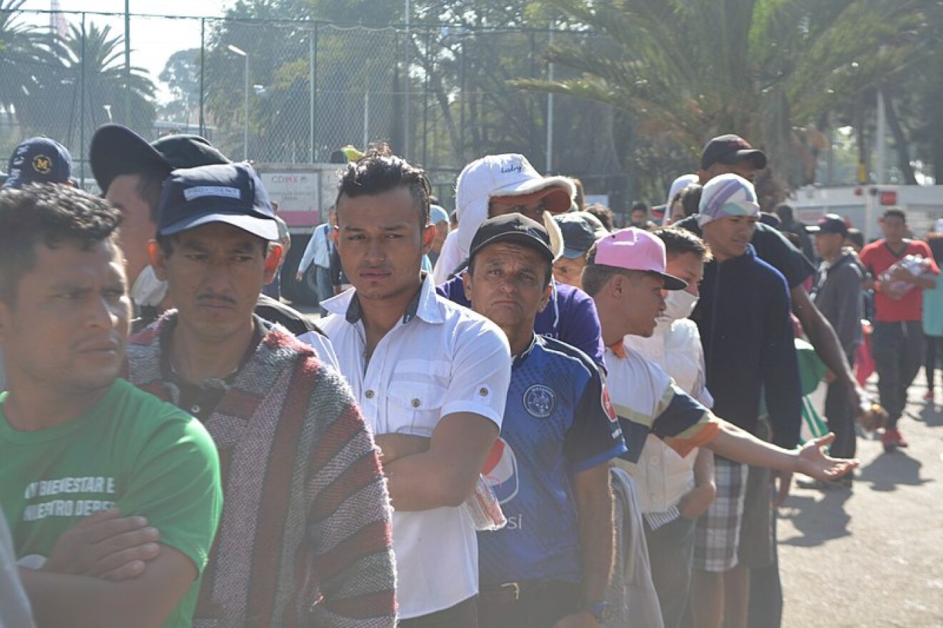 Central American migrants line up in Mexico City